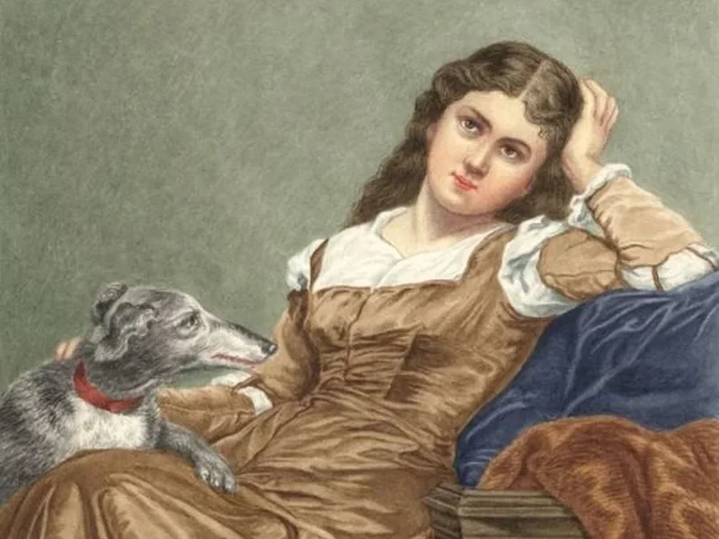 1827-Gustav Otto Müller - Donna con un cane Lurcher